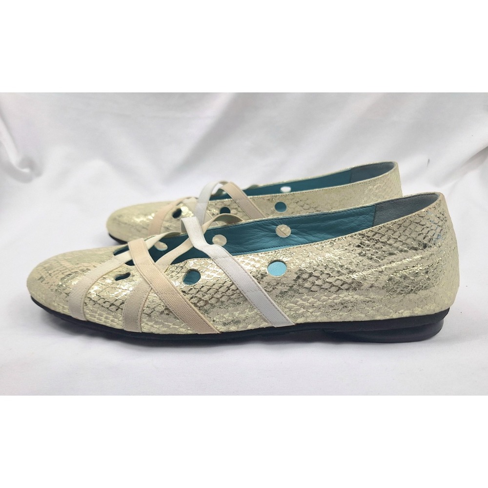 Thierry Rabotin Womens Gold Metallic Snakeskin Elastic Strap Ballet Flats 39.5 - Picture 3 of 8